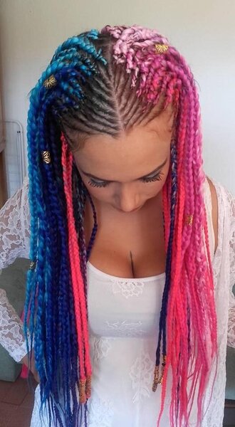 Box braids et demie tête en Fulani braid passe-mèche 