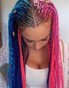 Box braids et demie tête en Fulani braid passe-mèche 