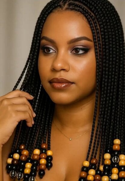 Box Braids fines et régulières avec perles en finition